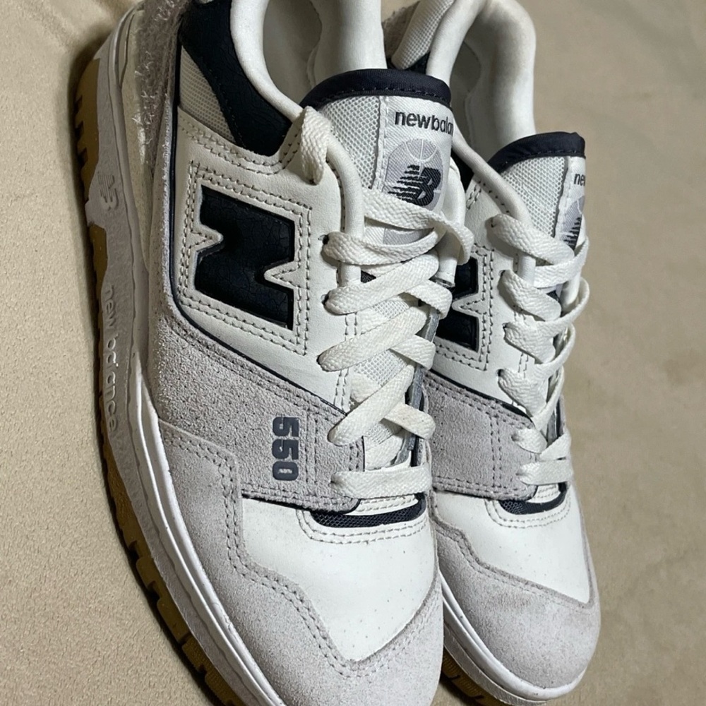 New Balance 550 White and Navy Sneakers
